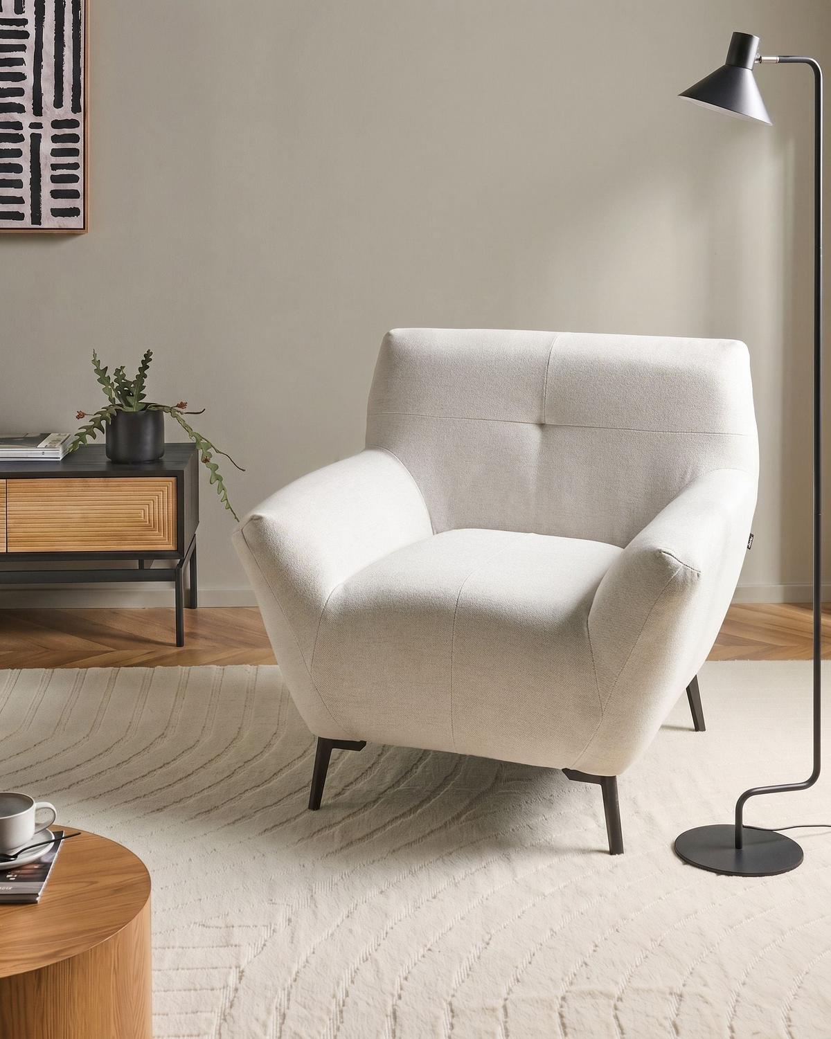 SESSEL Stoff Cremeweiß Lakene - Weiß, Textil (94/88/88cm) - Beliani