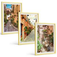 BILDER SET 3er Set - 40x60 cm Goldrahmen - Straßen, Blumen, italienisches Flair - Goldfarben, Kunststoff (40/60cm) - TULUP