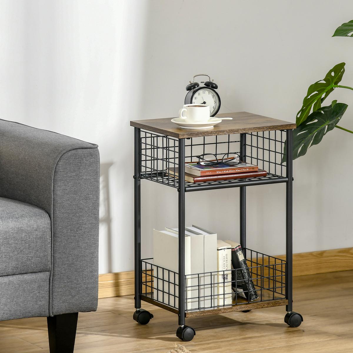 KÜCHENWAGEN, Spanplatte, Stahl, Rustikal-Braun - Braun, Kunststoff (30/62/40cm) - HOMCOM