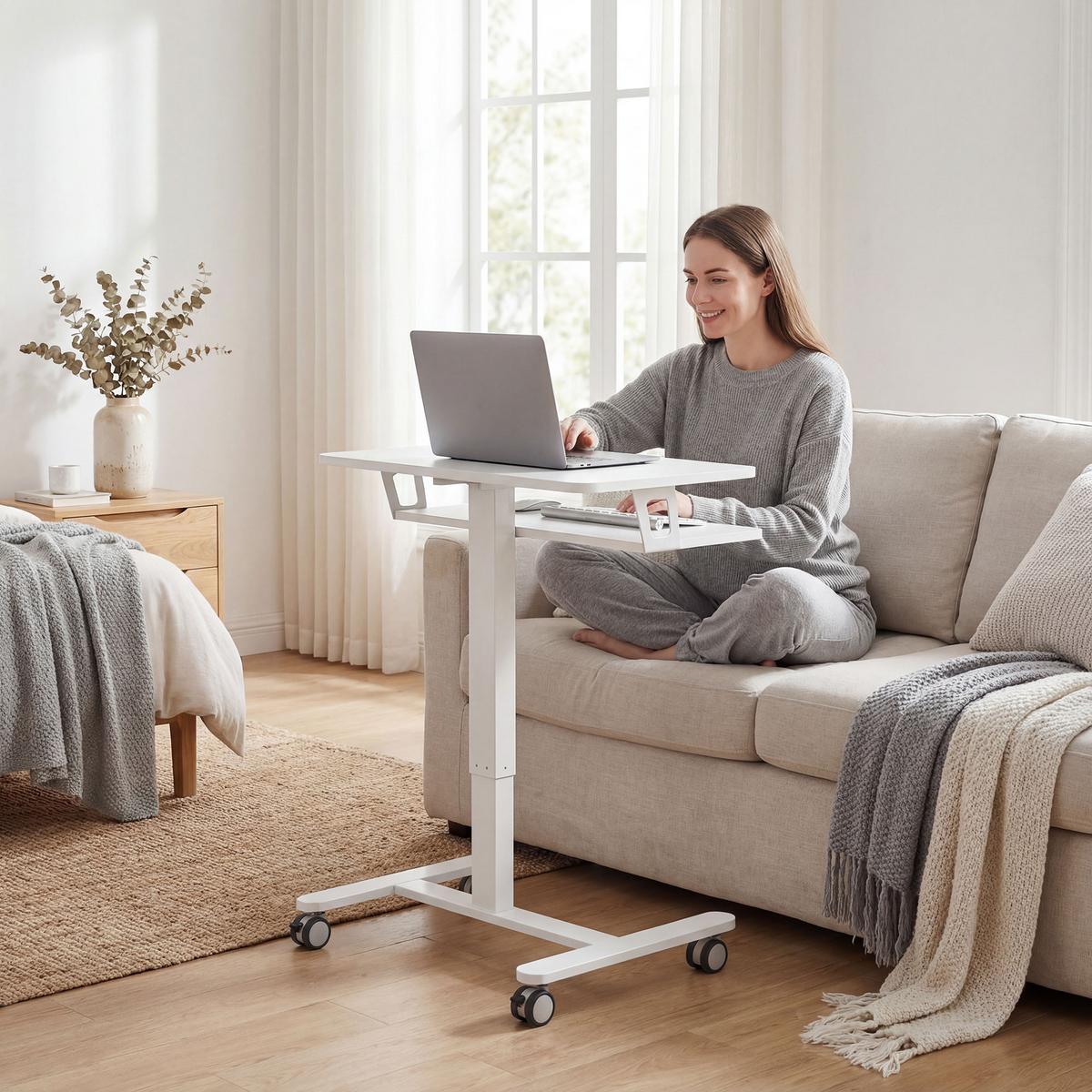 LAPTOPTISCH mit Rollen MDF Stahl Weiß - Weiß, Holzwerkstoff/Metall (65/60/107cm) - HOMCOM