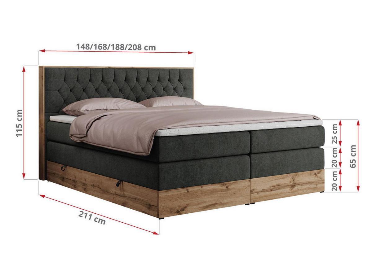 BOXSPRINGBETT AMORE KING 160/200 Dunkelgrau Struktur - H3 - Dunkelgrau, Holz/Textil (160/200cm) - MKS