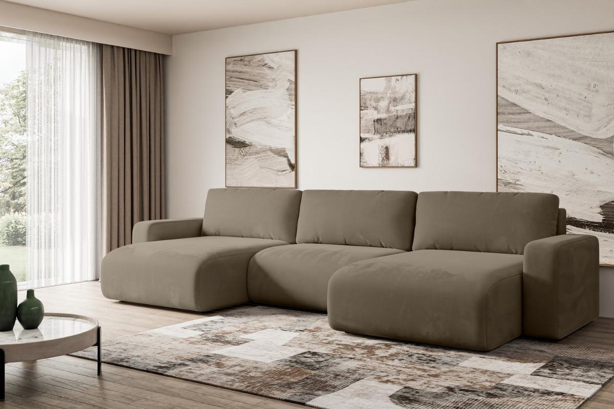 WOHNLANDSCHAFT mit Schlaffunktion und Bettkasten KLEEA-U - 347x143x83 cm Braun Velours - Schwarz/Braun, Holzwerkstoff/Kunststoff (347/83/143cm) - ALTDECOR