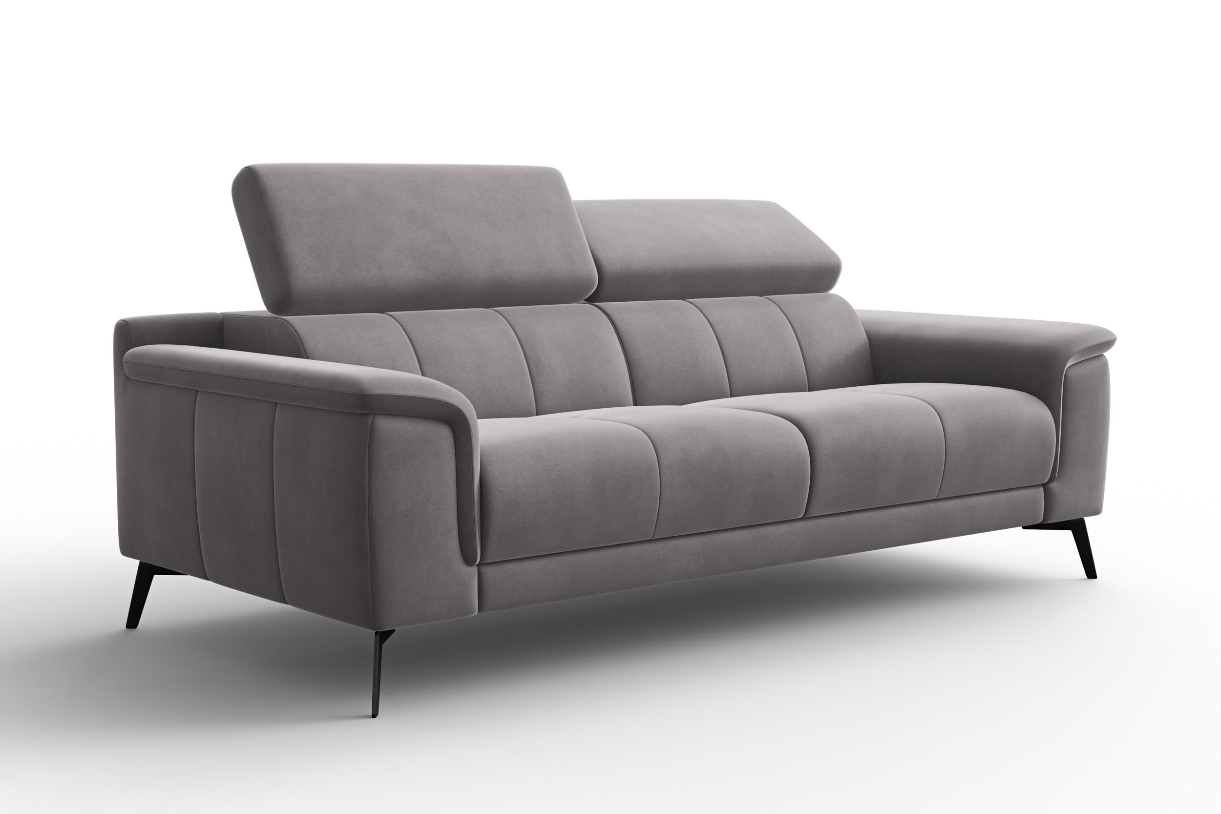 SOFA FIERO 3-Sitzer, Dunkelgrauer Veloursstoff - Dunkelgrau/Schwarz, Holz/Textil (212/82/103cm) - Courtois Laville