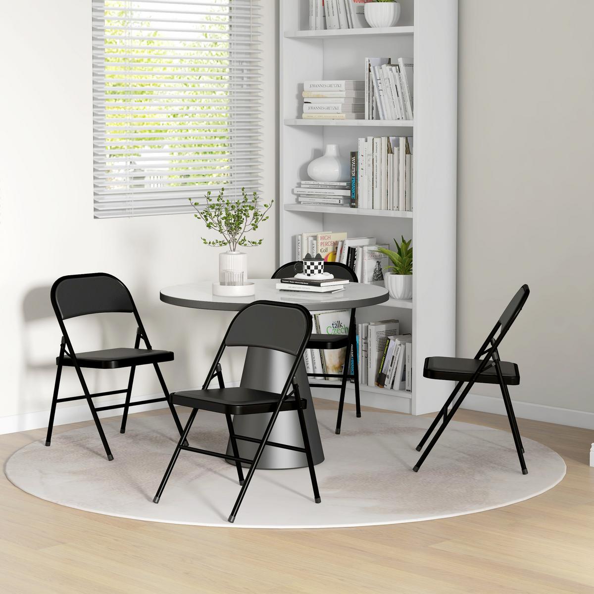 4ER-SET Klappstühle Tragbare Bürostuhl mit Kissen Stahlbeine Kunstleder, Schwarz - Schwarz, Metall (46/78/45cm) - HOMCOM