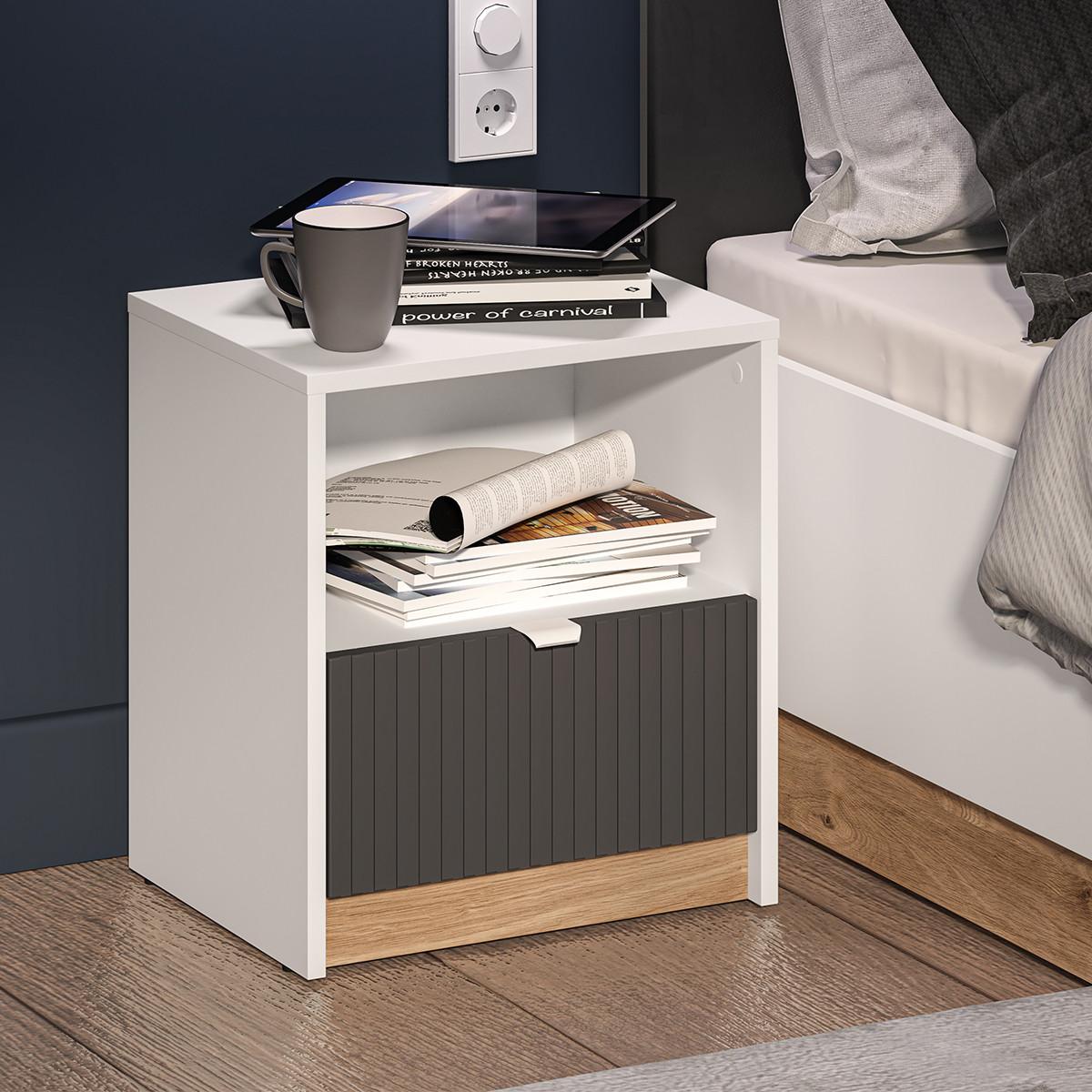 NACHTTISCH Ronan Weiß - Weiß, Holzwerkstoff (43/48/34cm) - Petits-meubles