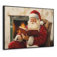 LEINWAND Bilder mit Rahmen - Weihnachten - Weihnachtsmann - Winter - Open Fireside - 100x70 - Dunkelrot, Textil (100/70cm) - MuchoWow