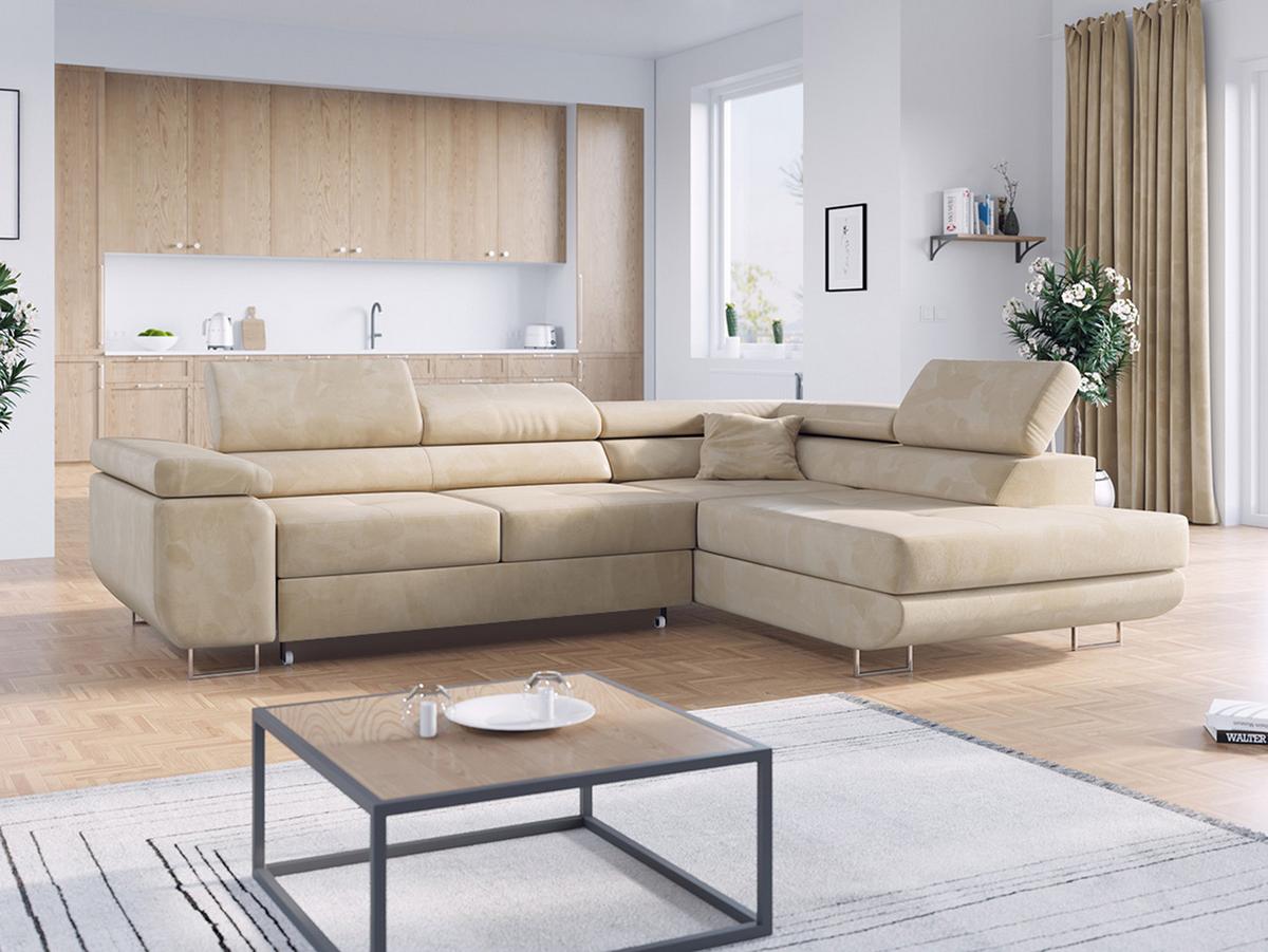 ECKSOFA GUSTAW L Beige Velvet Rechts Seite - Beige/Silberfarben, Textil/Metall (275/205cm) - MKS