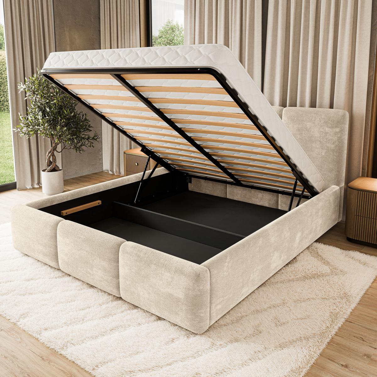 POLSTERBETT MORENA LM 200x200 cm mit Bettkästen - Creme - Creme, Holz (200/200cm) - MASSENO
