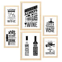 POSTER Set Mit 6 Wein 2 Vollfarbige Illustrationen Von Kaffee & Getränken Im Werbetafel Illustrationen Für & Heim A3 & A4 Rahmen Aus Hellem Holz - Beige, Papier (29/3cm) - Nacnic