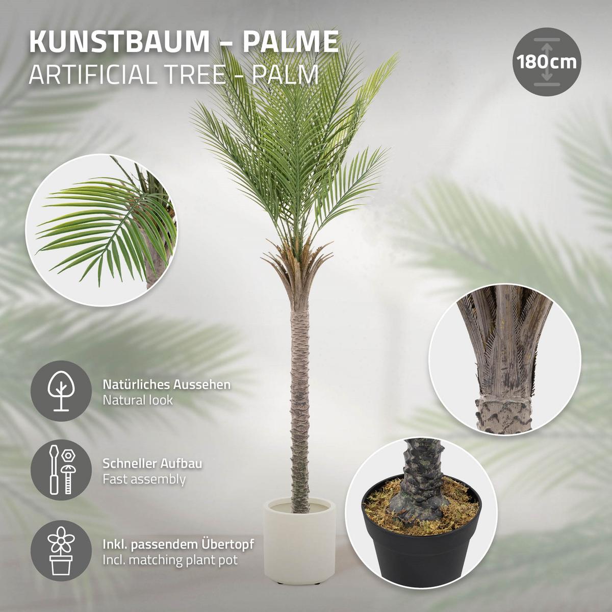 KUNSTPFLANZE Palme - Anthrazit/Grün, Holz/Kunststoff (180cm) - ML-DESIGN