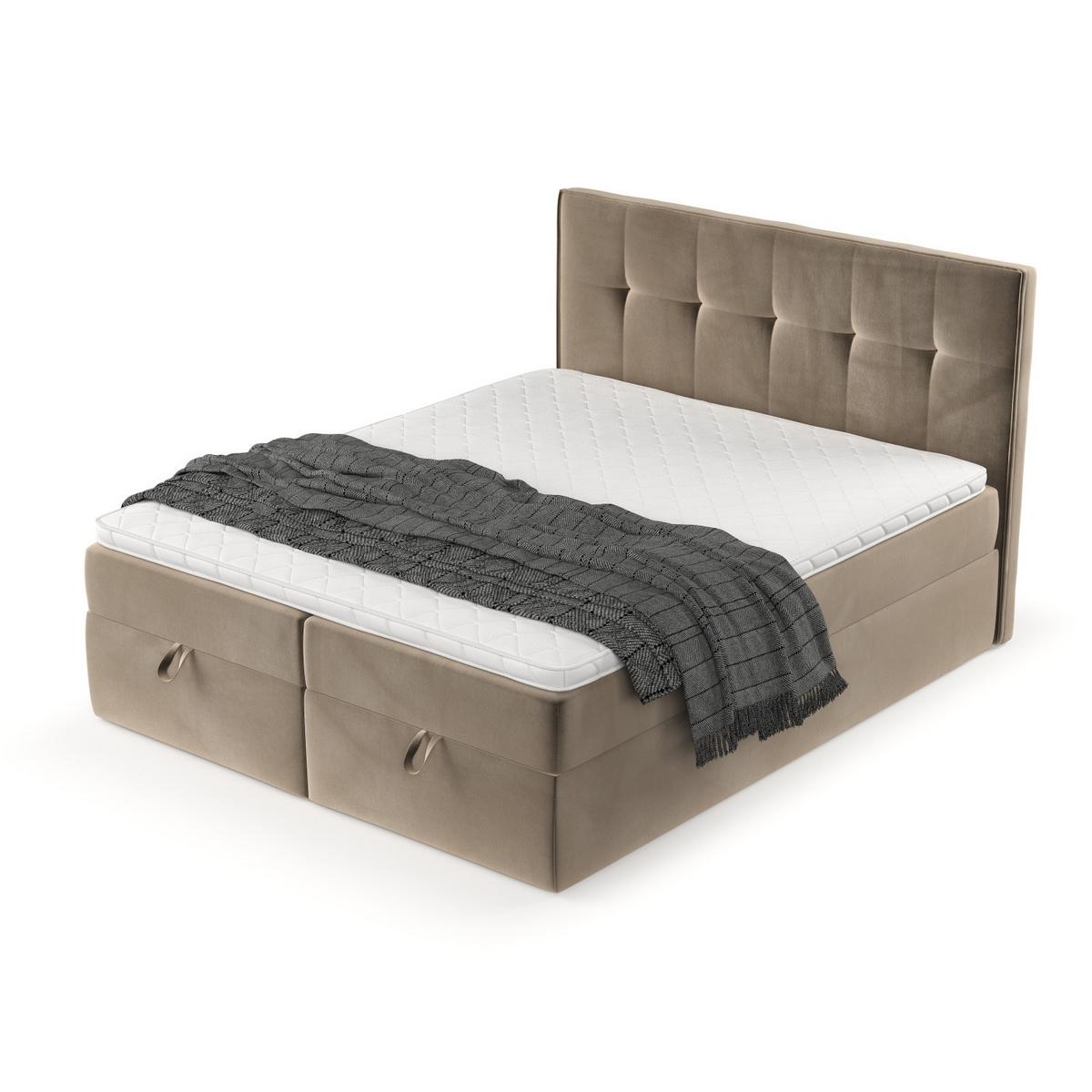 BOXBETT Tivra 160/200 cm Taupe im Paros Stoff - Taupe/Schwarz, Holz/Holzwerkstoff (160/200cm) - AltaBeds