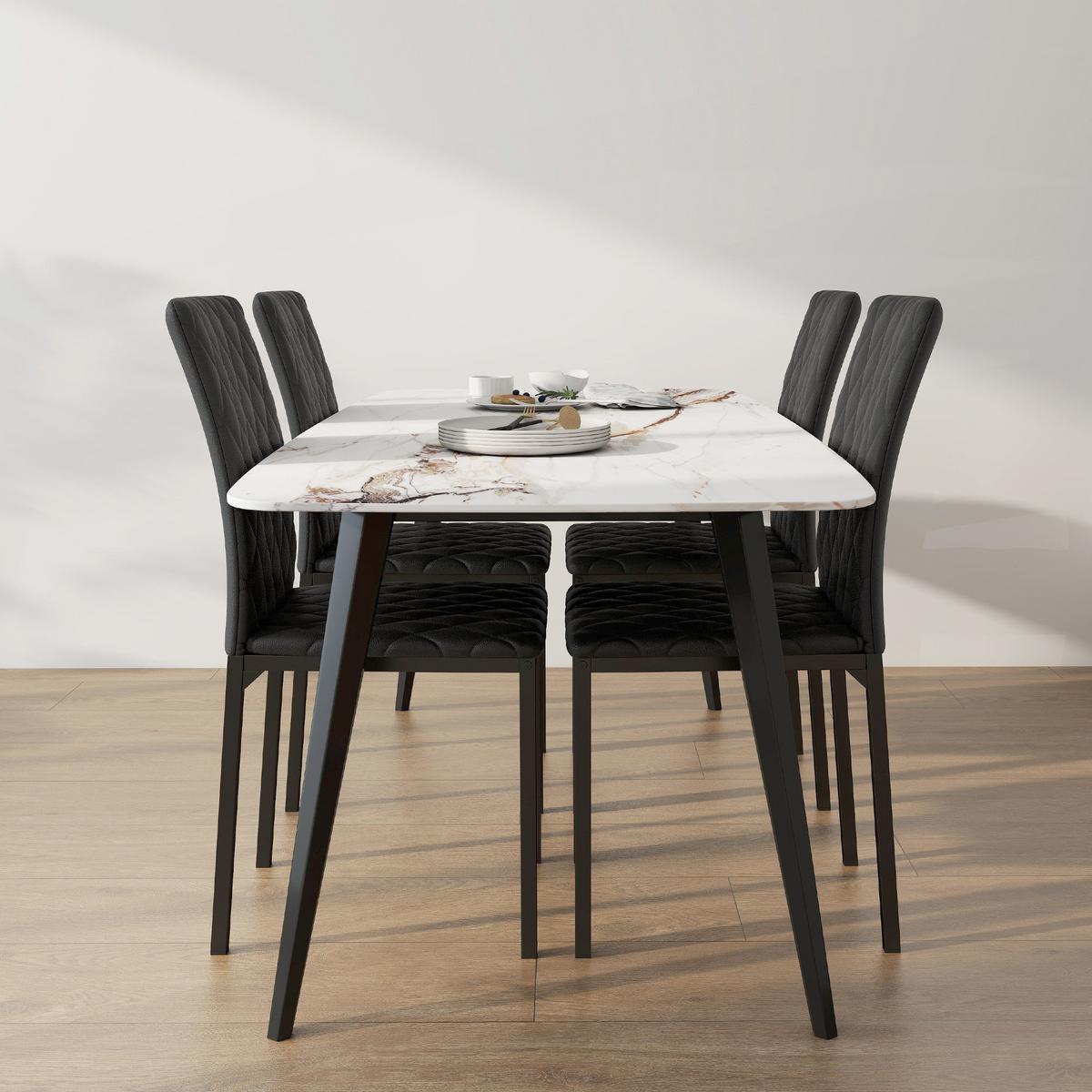 ESSZIMMERSTUHL, 4er-Set Essstuhl, Gepolsterte Esszimmerstühle aus Kunstleder - Schwarz, Kunststoff (50/91/41cm) - HOMCOM