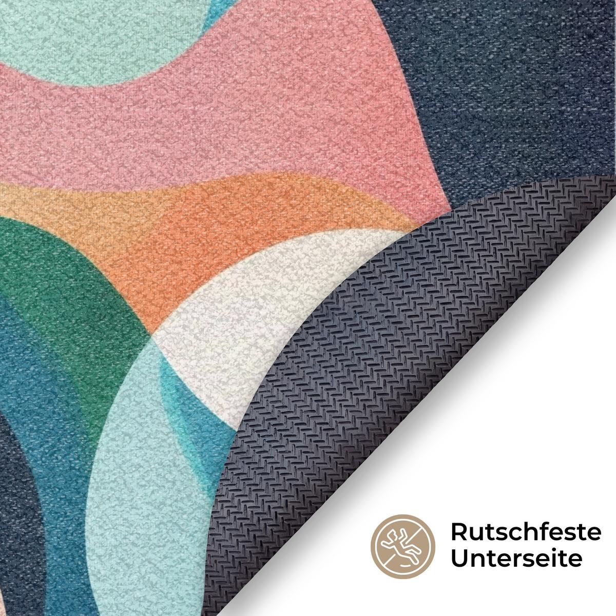 FUSSMATTE Abstrakt - Blau - Rosa Fußabtreter 90x90 cm - Multicolor, Kunststoff (90/0.4cm) - MuchoWow