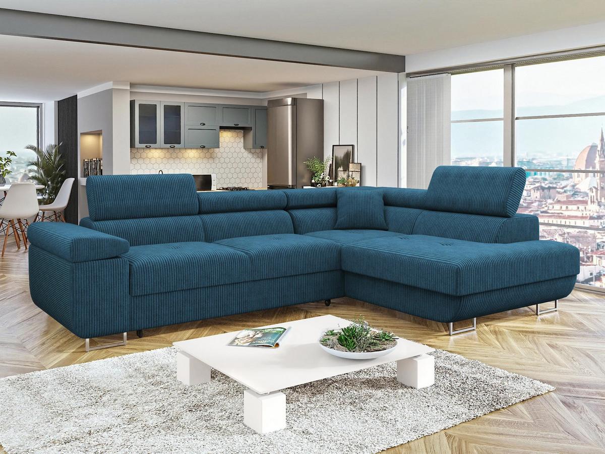 ECKSOFA Torezio Cord, Seite: Rechts - Blau, Holz/Textil (274/203cm) - MIRJAN24