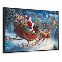 LEINWAND Bilder mit Rahmen - Weihnachtsmann - Rentier - Weihnachten - Schnee - 90x60 - Cognac, Textil (90/60cm) - MuchoWow
