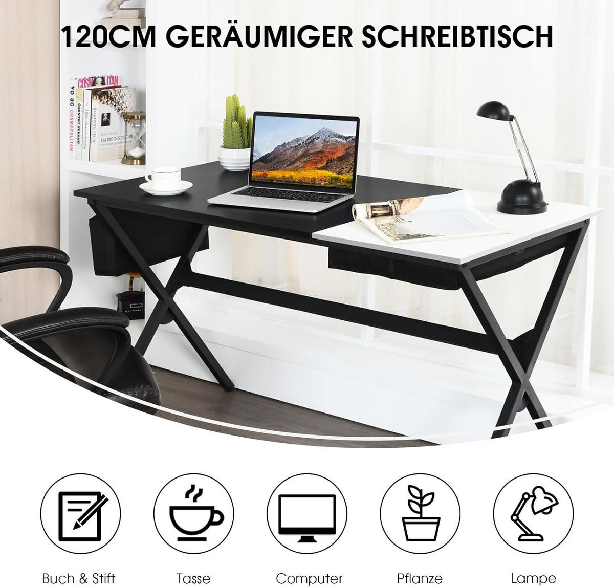 SCHREIBTISCH 74cm Schwarz - Schwarz, Holz (60/120/74cm) - COSTWAY