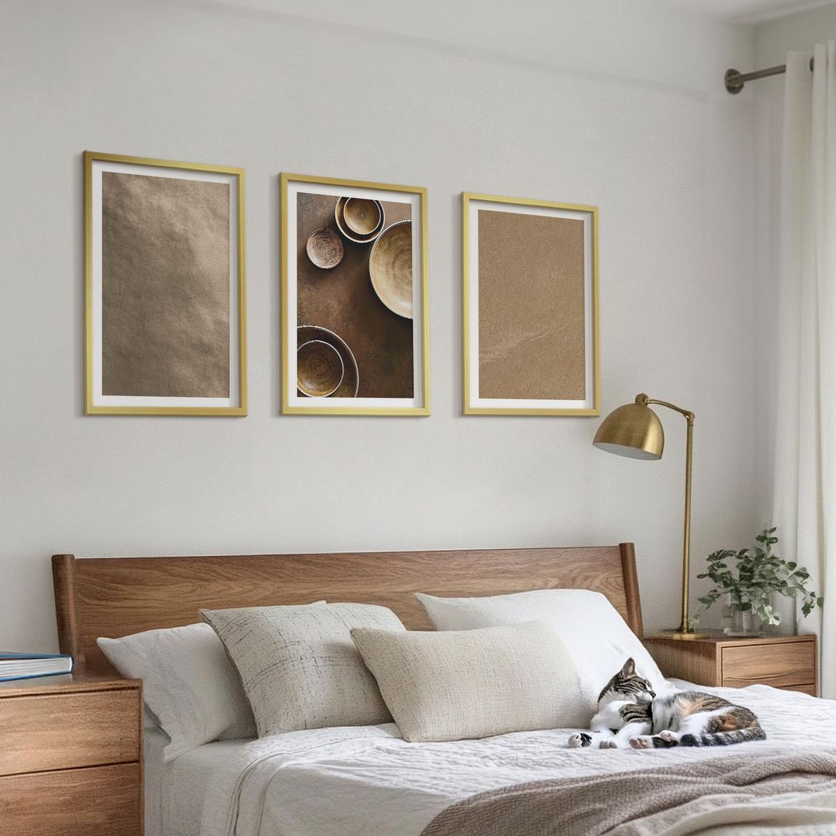 BILDER SET 3er Set - 40x60 cm Goldrahmen - Minimalistische Steinstrukturen - Goldfarben, Kunststoff (40/60cm) - TULUP