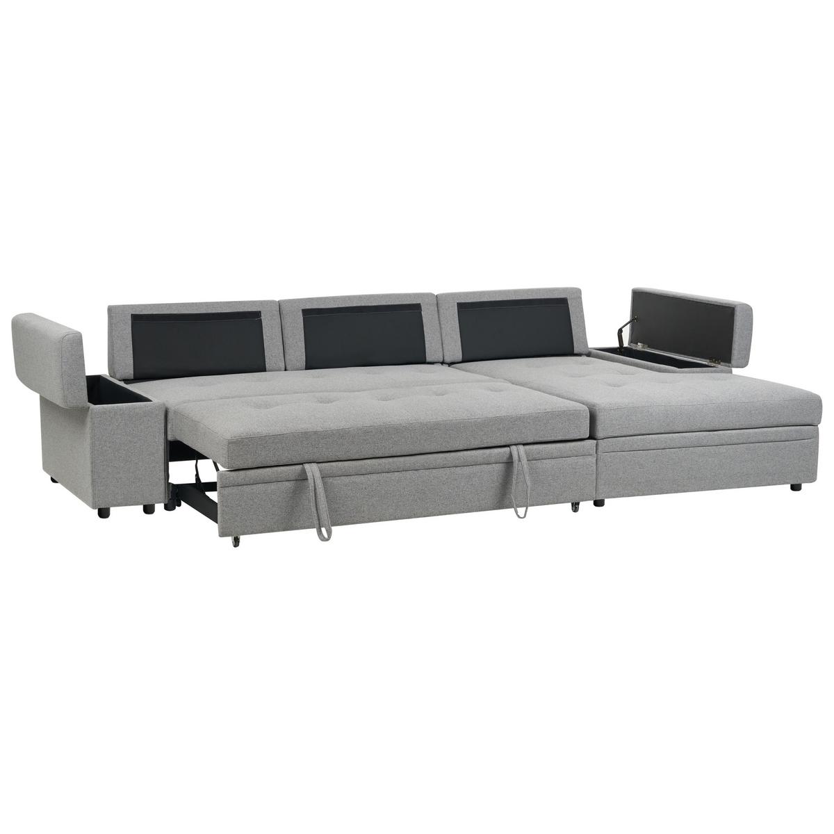 ECKSCHLAFSOFA 3-Sitzer Kunstleinen Grau mit Stauraum linksseitig Hrisey - Grau, Textil (293/161cm) - Beliani