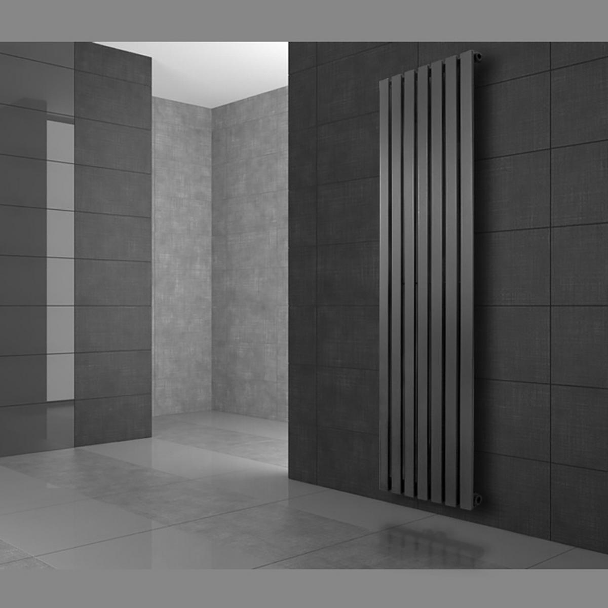 BADHEIZKÖRPER Stella 480x1600 mm Anthrazit mit Ventil Eckform - Anthrazit, Metall (48/160/5cm) - LuxeBath