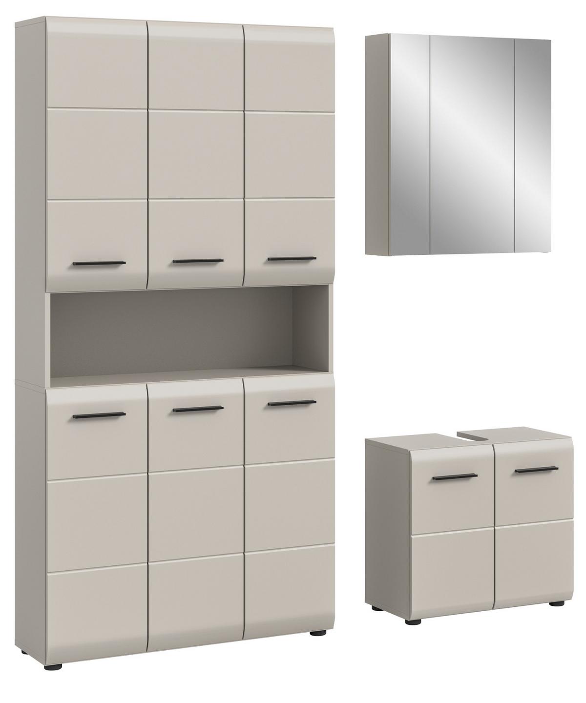 BADMÖBEL-SET Kaschmir 3-teilig 165 cm, Komplettset mit XXL Badschrank - Kaschmir/Schwarz, Glas/Holzwerkstoff (165/185/30cm) - Inn.Furn