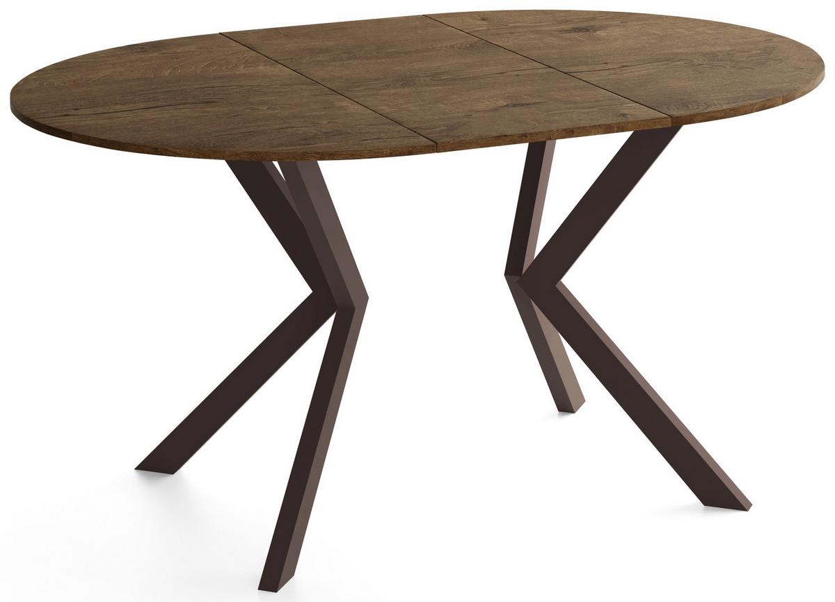 ESSTISCH Valio rund oval ausziehbar verlängerbar mit braunen Metallbeinen, Eiche Braun Rustikal 90-130/90/76 cm - Alteiche/Braun, Holzwerkstoff/Metall (90/130/76cm) - WFL GROUP