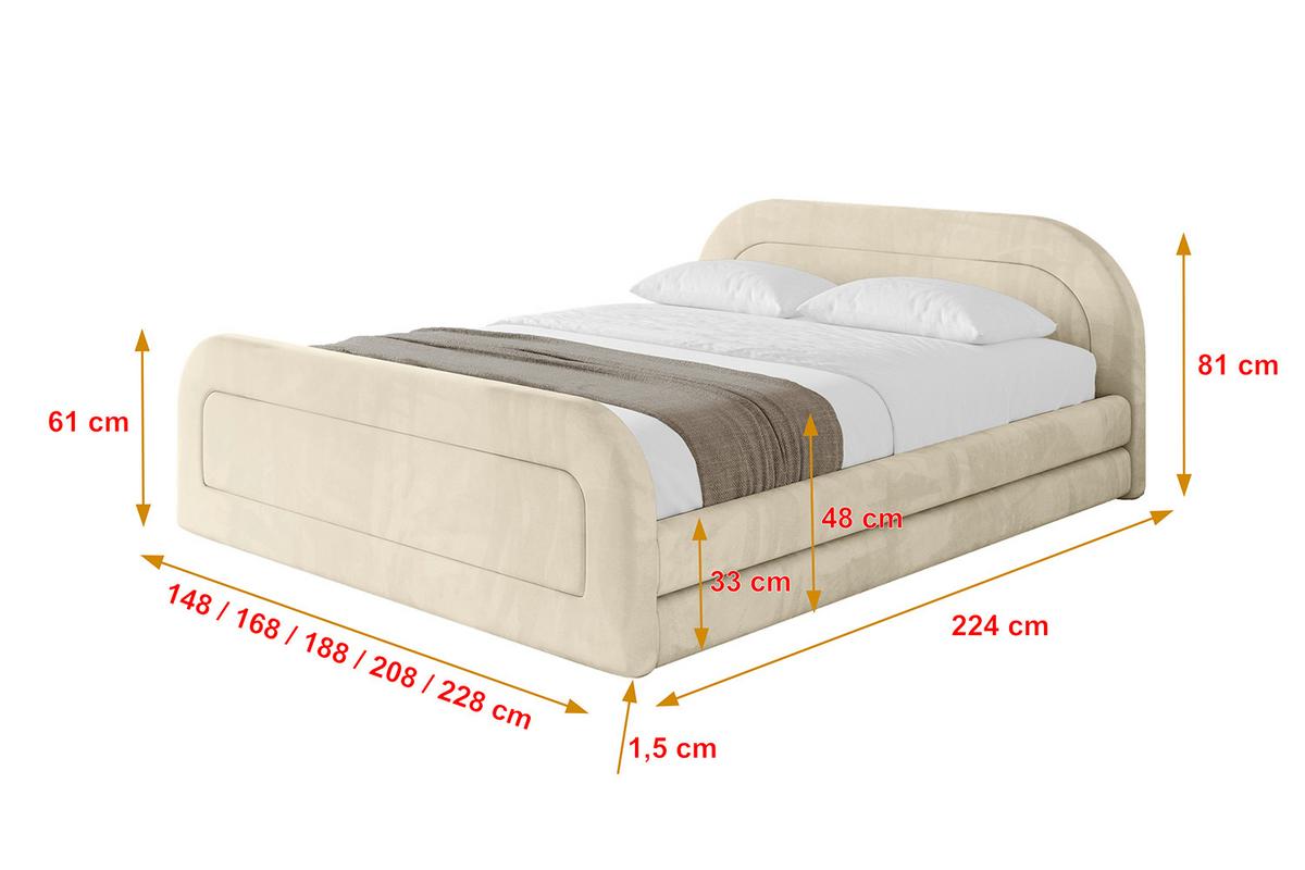 POLSTERBETT mit Bettkasten, Fußteil und Lattenrost, Boxbett ohne Matratze - LERIS-v1-Z 180x200 Beige - Ecru, Holzwerkstoff/Textil (180/200cm) - ALTDECOR