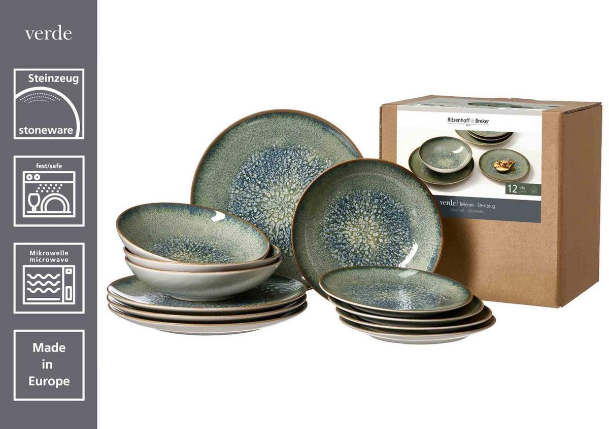 TELLER-SET Verde grün 12-tlg. - Grün, Keramik (30/34/34cm) - Ritzenhoff Breker