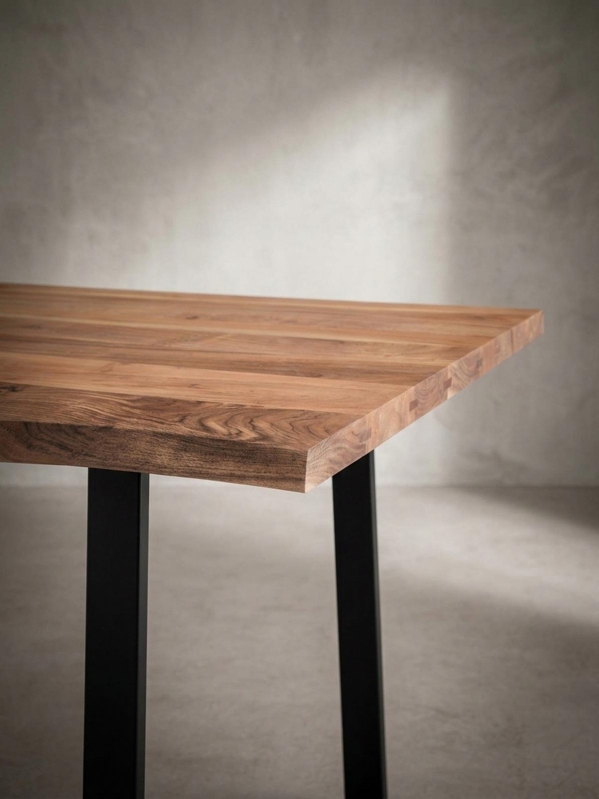 ESSTISCH Massivholz Baumkante Schwarz Metall Handgefertigt TARN, Goldbraun-Schwarz 140x80x76 cm - Schwarz/Braun, Holz (80/140/76cm) - KADIMA DESIGN