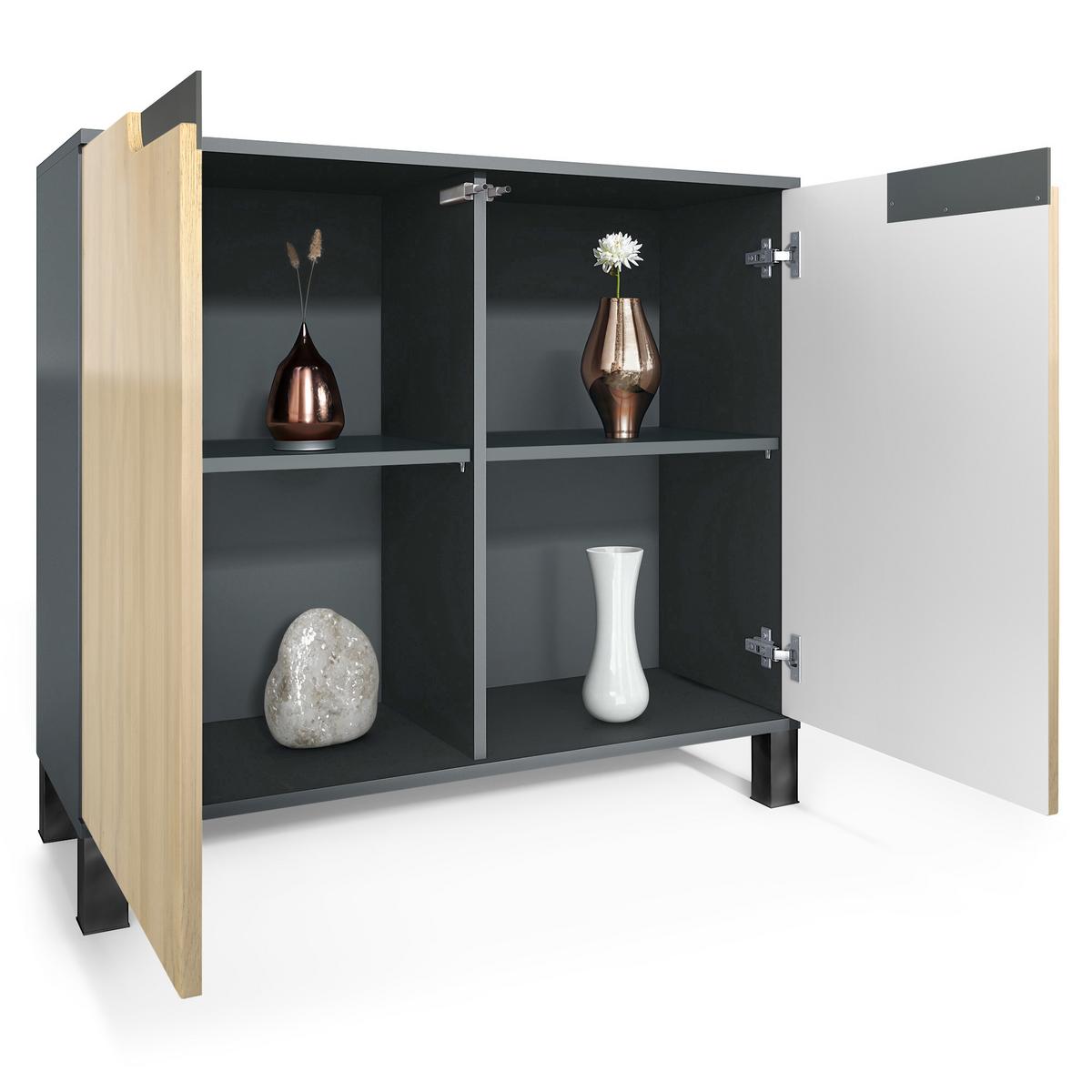 KOMMODE Sylt Eiche Nordic - Silbereichenfarben, Holzwerkstoff (92.5/84.5/35cm) - Vladon