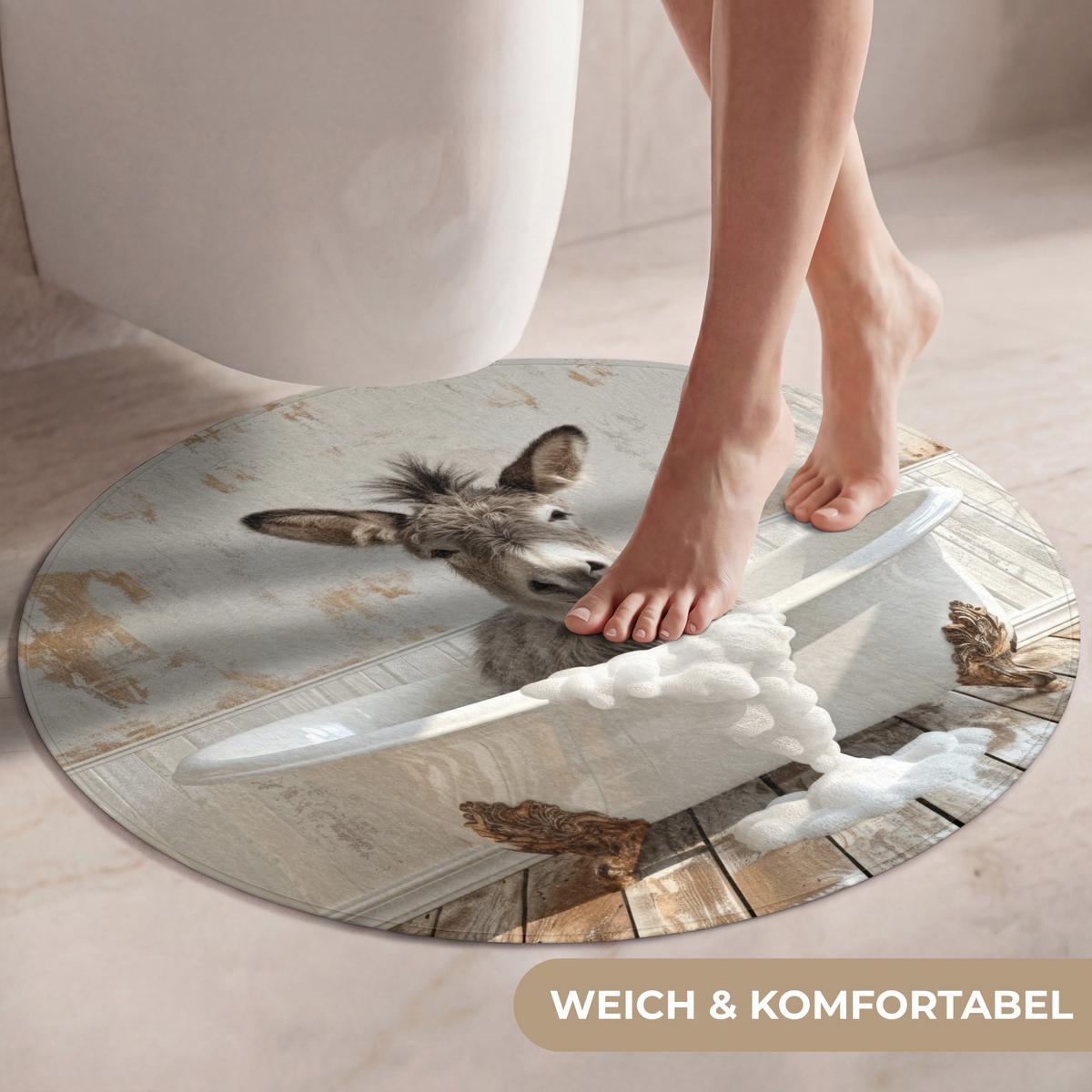 WC-VORLEGER Esel - Tiere - Badewanne - Schaumstoff Toilettenteppich 70x70 cm - Creme, Textil (70/1cm) - OnlyWow