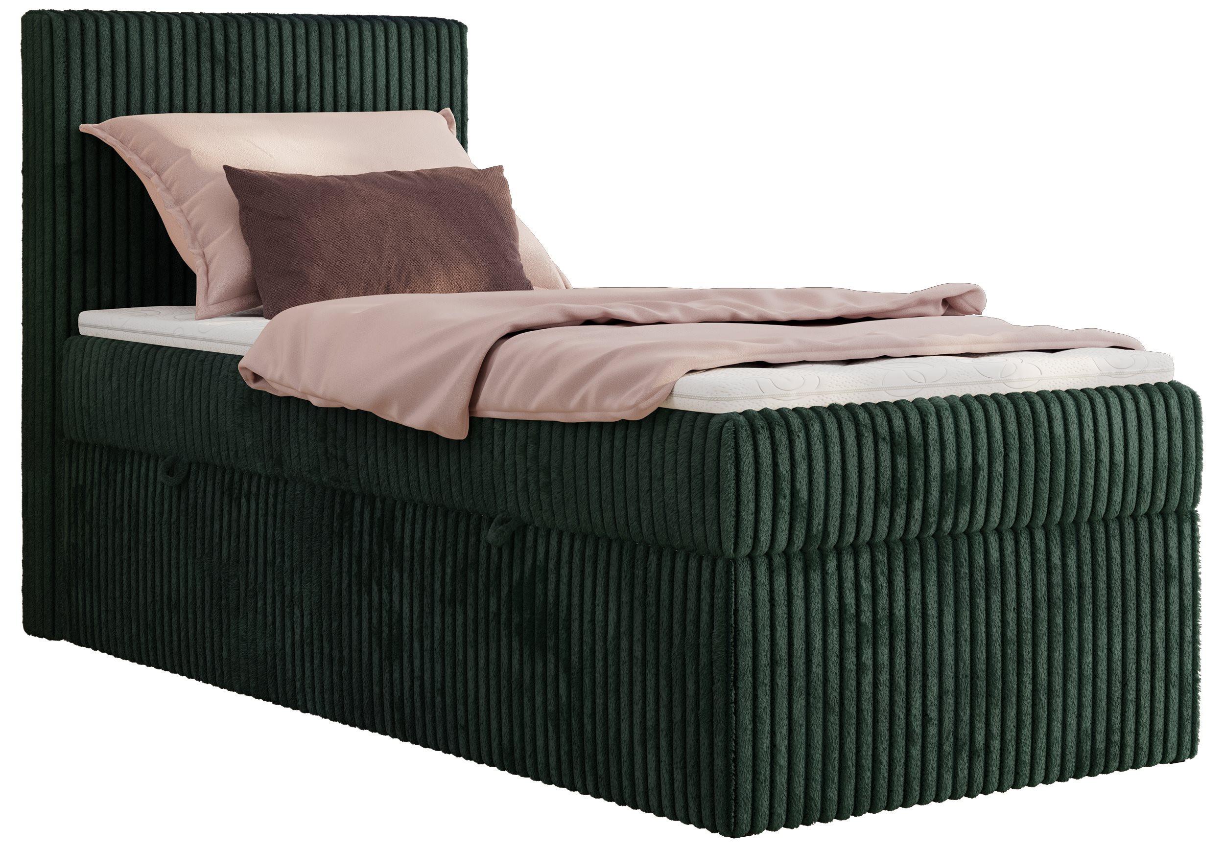 BOXBETT TILIANO 90/200 - Dunkelgrün Cord - H3 - Visco Topper - Links - Dunkelgrün, Textil (90/200cm) - MKS