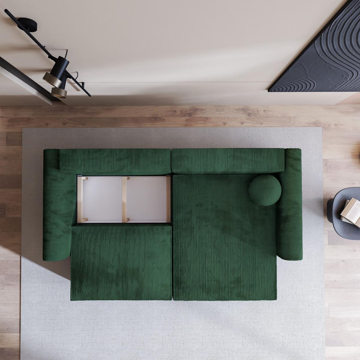 ECKSOFA FIANO P Grün Kordstoff mit Schlaffunktion - Grau/Grün, Holz/Kunststoff (245/148cm) - MASSENO