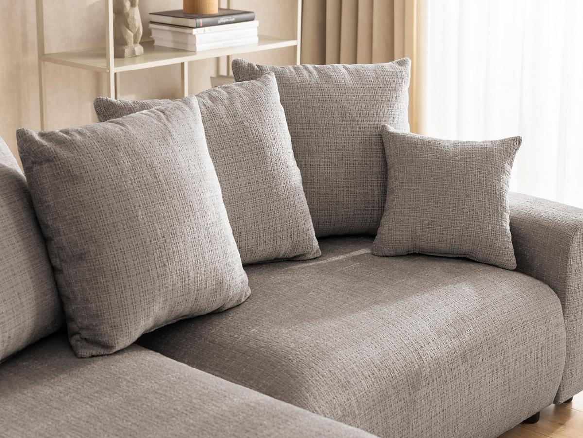 ECKSOFA Calma mit Schlaffunktion und Bettkasten im Bumpy-Design aus weichem Taupe Chenille-Stoff - Ottomane links - Taupe/Beige, Holz/Kunststoff (140/239cm) - S-Style Möbel