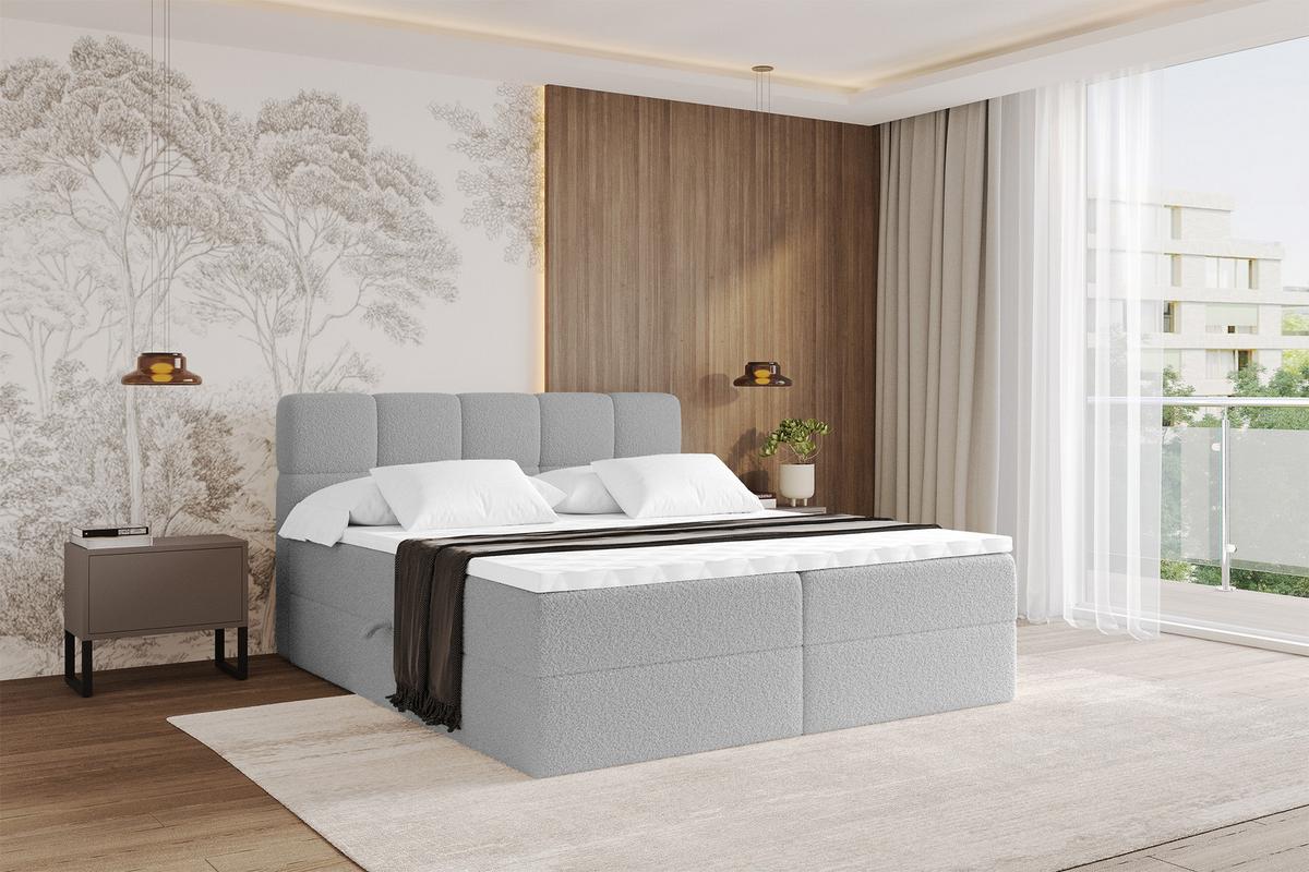 BOXBETT mit Matratze H4 - FAMA - 160x200 cm Hellgrau Quelle - Hellgrau, Holzwerkstoff (160/200cm) - ALTDECOR