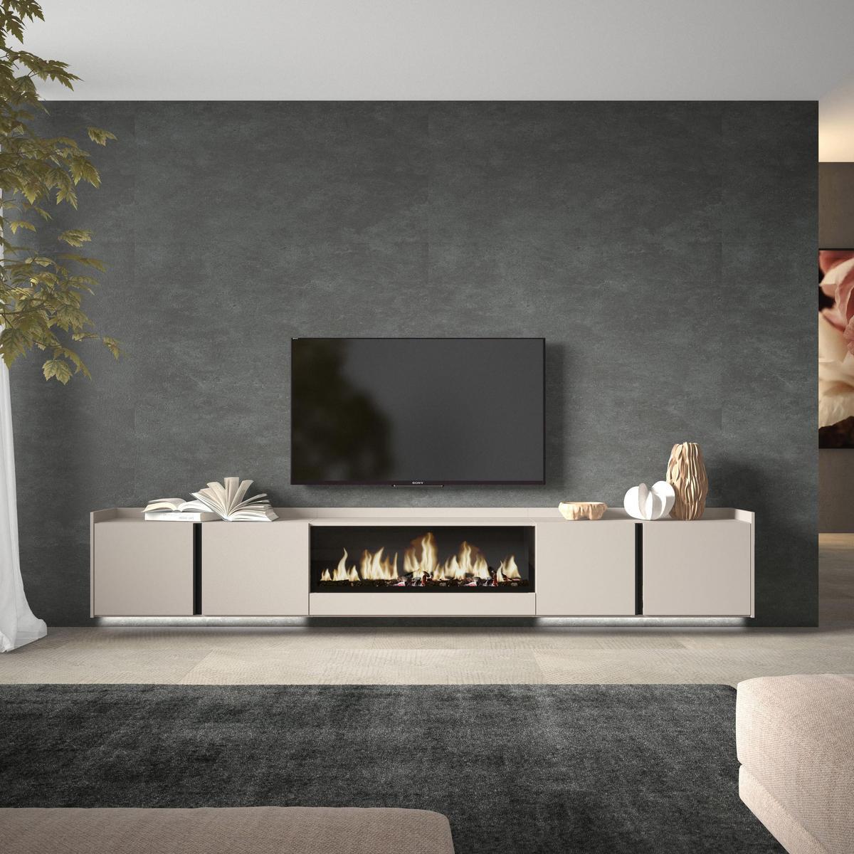 LOWBOARD, Beige, 315/35/50cm, Kamin mit Feuereffekt XXL - Beige, Holzwerkstoff (315/50/35cm) - Skraut Home