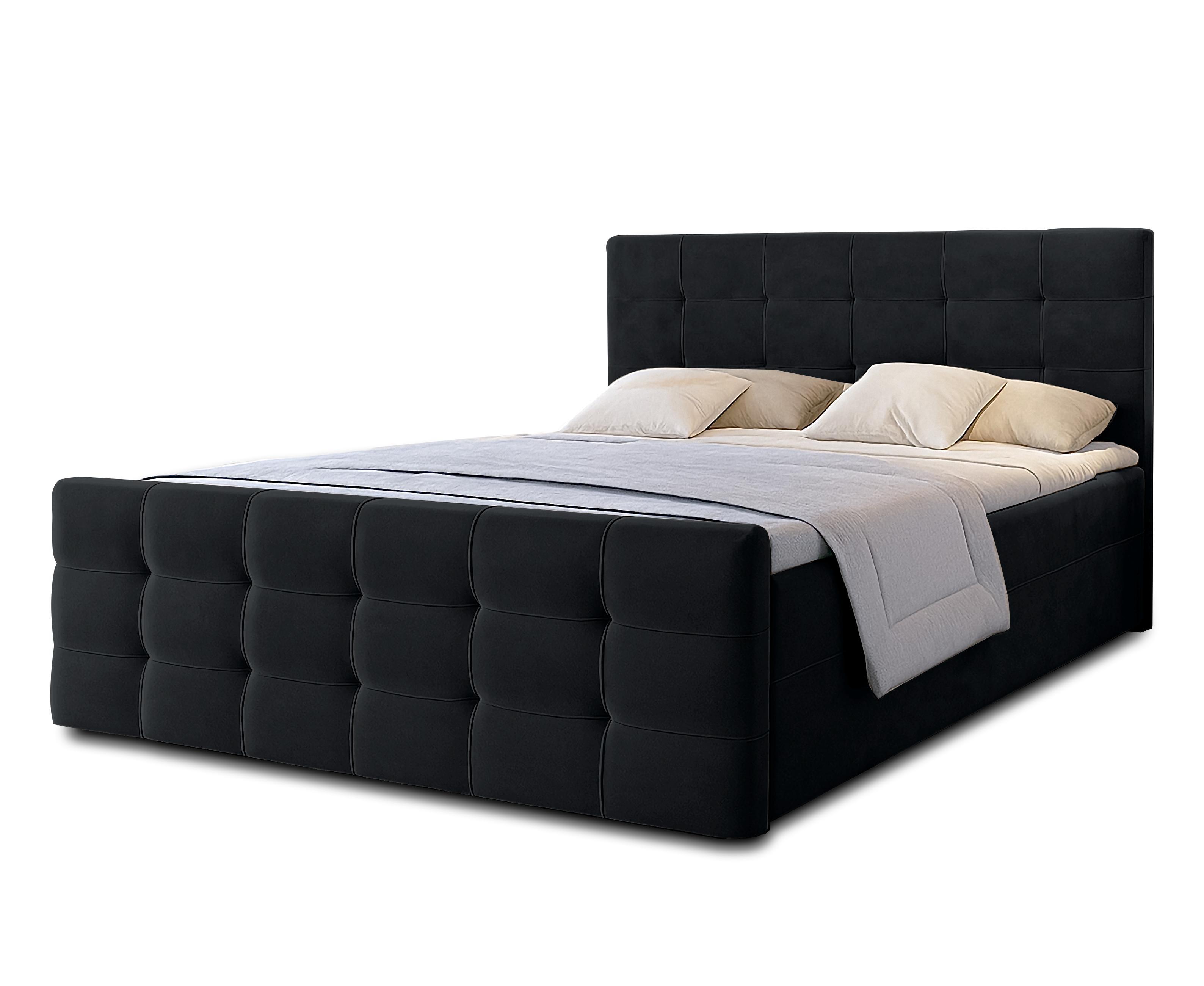 BOXBETT ARGENTARO 180x200 cm mit Bettkasten und Matratze - Schwarz + TOPPER - Schwarz, Holz/Holzwerkstoff (180/200cm) - AX Living