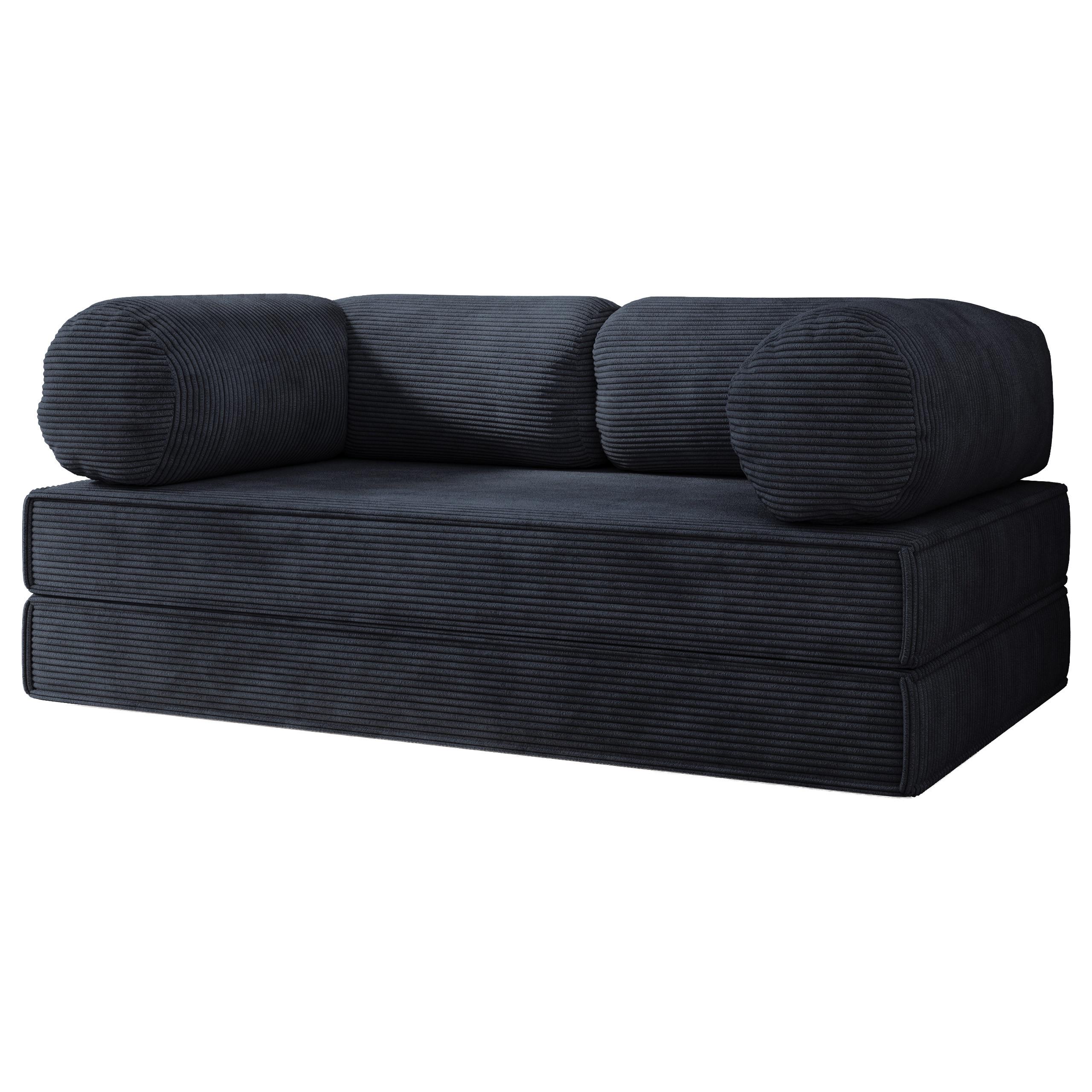 BETTSOFA ALVIO aus Schaumstoff Kordstoff Schwarz Schlaffunktion - Schwarz, Textil (170/68/80cm) - MASSENO