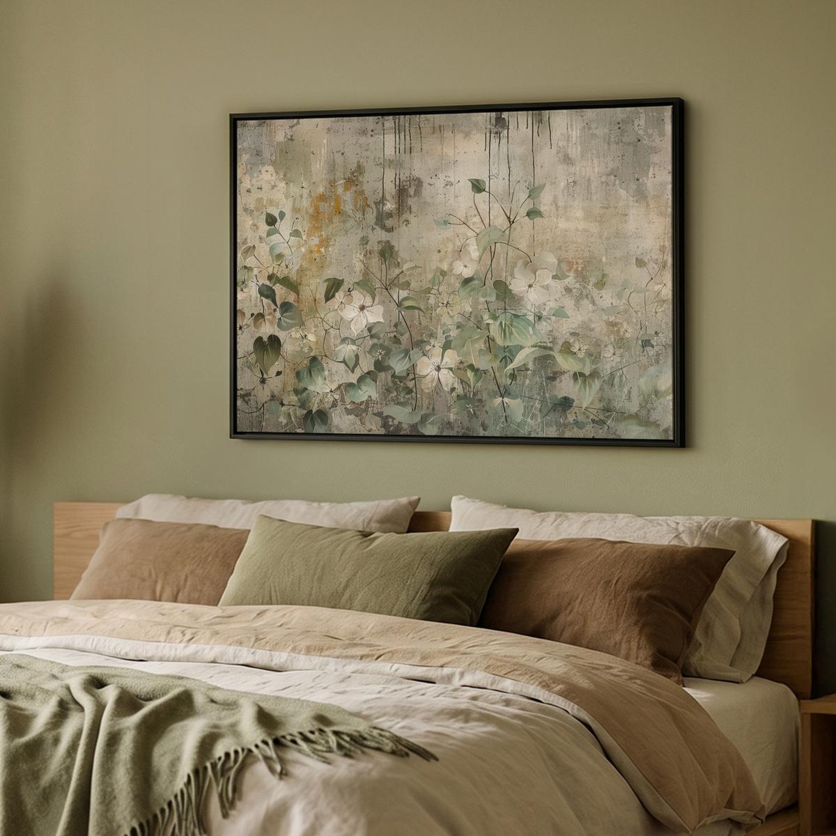 LEINWAND Bilder mit Rahmen - Blumen - Blätter - Abstrakt - Modern - 100x70 - Grau, Textil (100/70cm) - MuchoWow