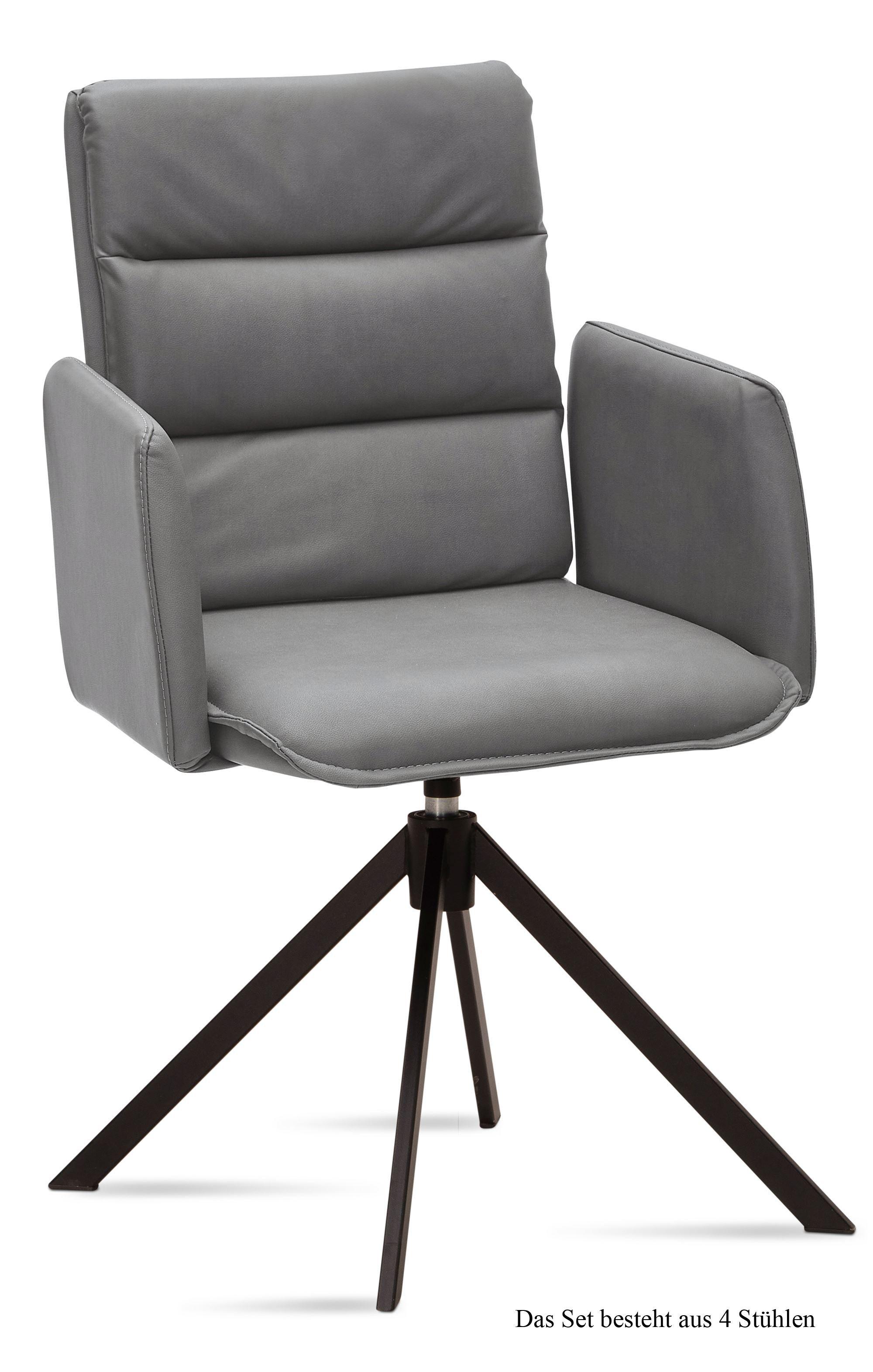 ARMLEHNSTUHL drehbar (4er-Set) Delila 52x92x60 Schwarz/Grau - Schwarz/Grau, Kunststoff (60/92/52cm) - 58aufmkessel