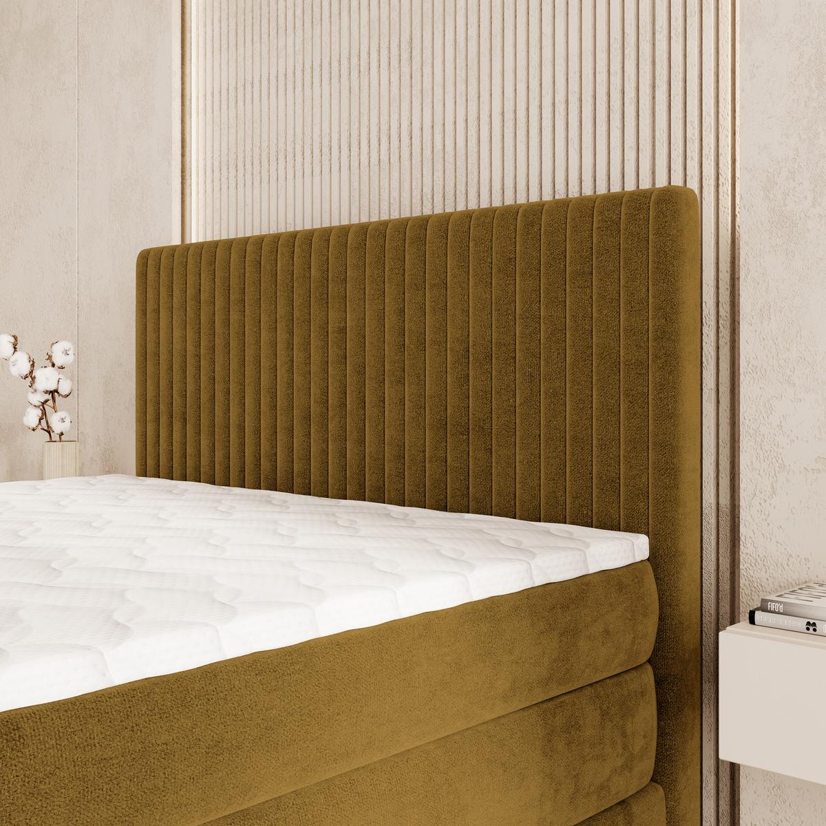 BOXSPRINGBETT FELBIO 140x200 cm mit Matratze und Topper - Gelb - Gelb, Holz (140/200cm) - MASSENO