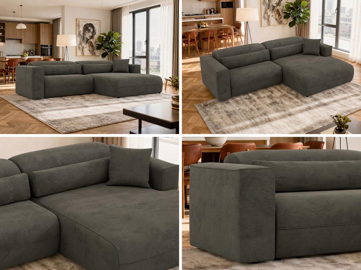 ECKSOFA PAZURRO L - Dunkelgrau Velvet - Rechts Seite - Dunkelgrau/Schwarz, Kunststoff/Textil (288/180cm) - MKS
