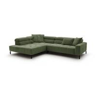 ECKSOFA OHIO Grün Cord - Schwarz/Olivgrün, Textil/Metall (311/219cm) - KAWOLA