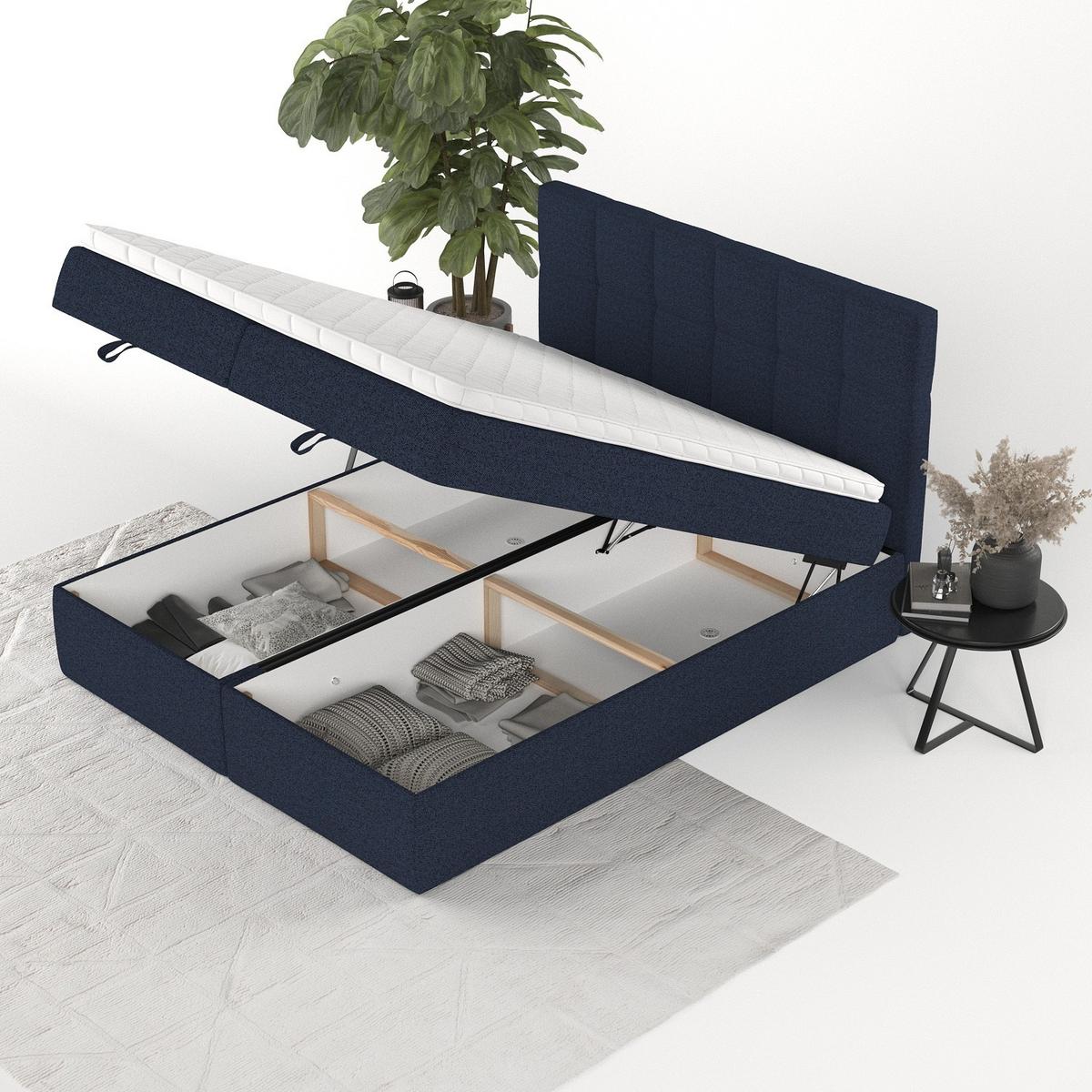 BOXBETT Savio 180/200 cm Marineblau im Riva Stoff - Schwarz/Dunkelblau, Holz/Holzwerkstoff (180/200cm) - AltaBeds