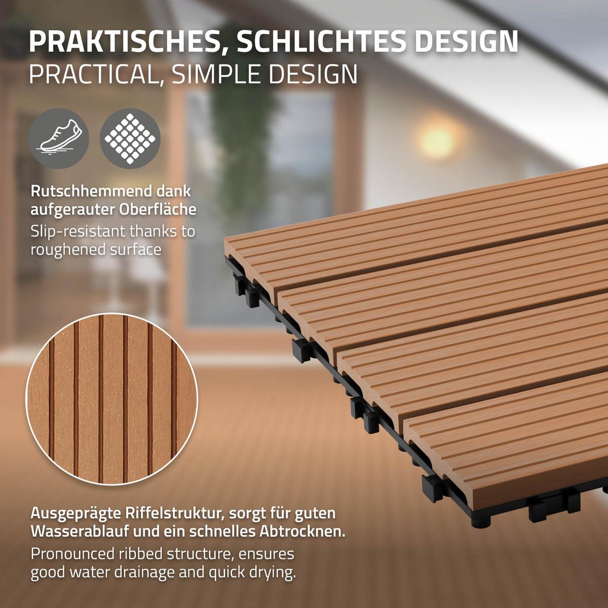 TERRASSENFLIESE Hellbraun 12 Stück - Hellbraun, Holzwerkstoff (60/30/2cm) - ECD-Germany