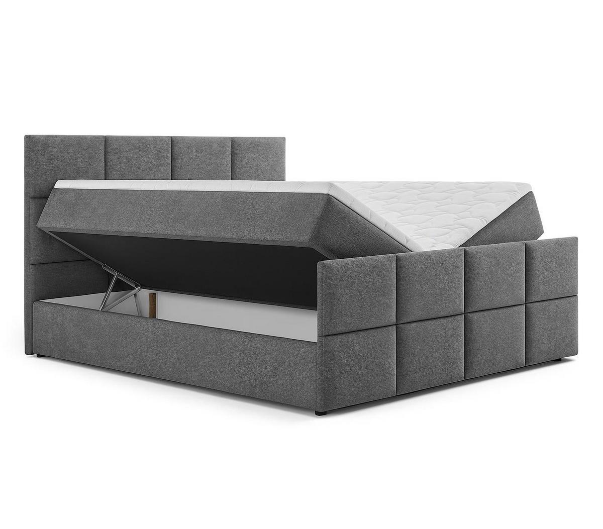 BOXBETT ALEYNA 160x200 cm mit Bettkasten und Matratze - Schwarz + TOPPER - Schwarz, Holz/Holzwerkstoff (160/200cm) - AX Living