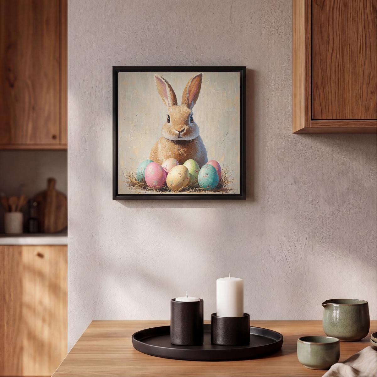 LEINWAND Bilder mit Rahmen - Osterhase - Pastell - Eier - 20x20 - Beige, Textil (20/20cm) - MuchoWow