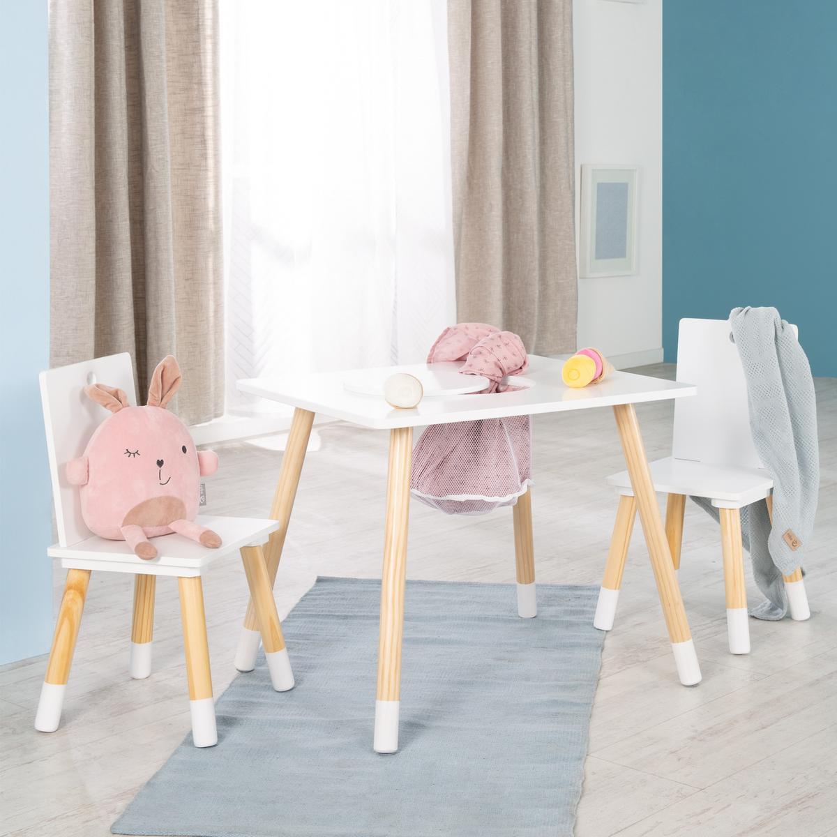 SITZGRUPPE mit Aufbewahrungsnetz - Weiß/Naturfarben, Holzwerkstoff/Textil (60/54/50cm) - Roba