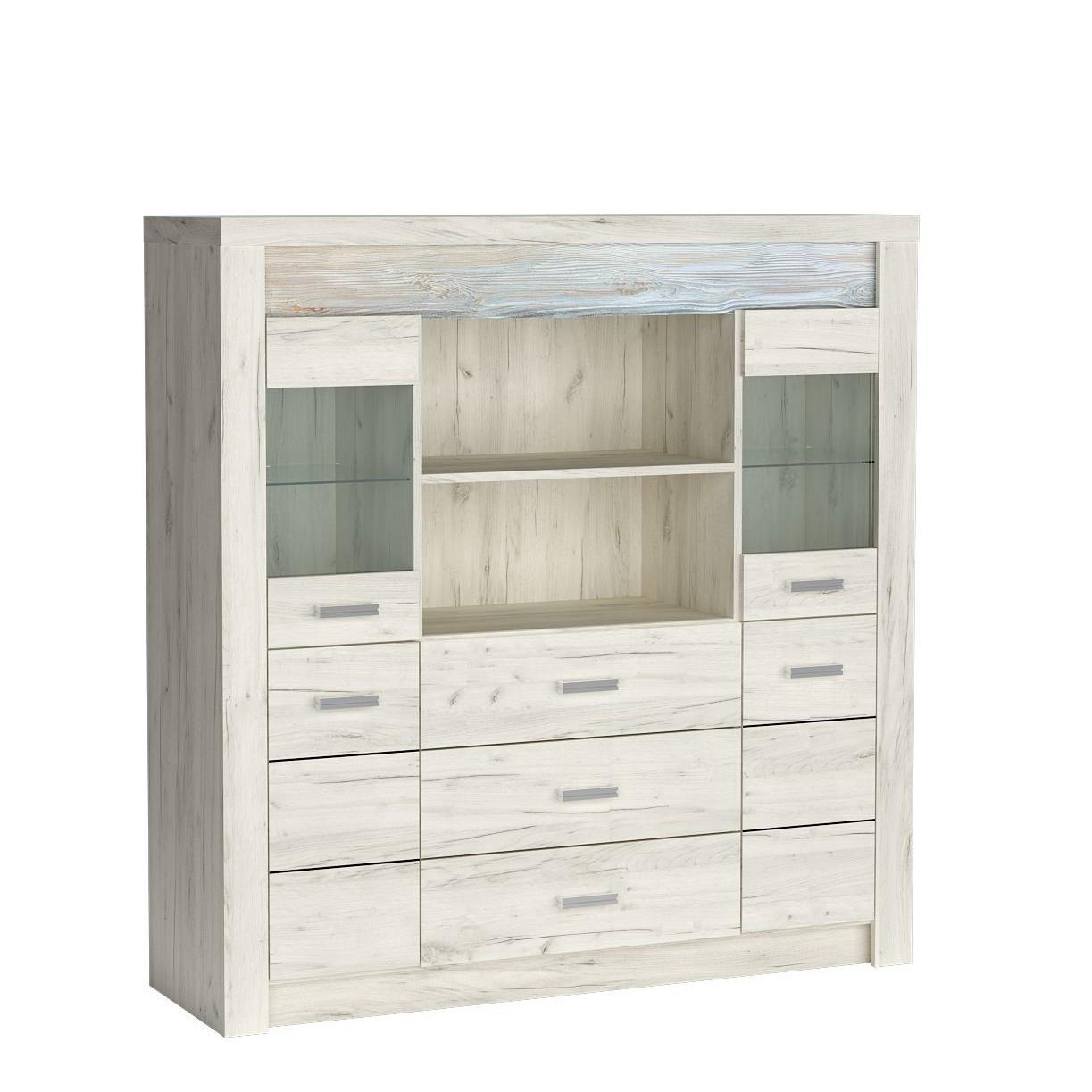 KOMMODE ZERI 137/141,5/42cm mit 3 Schubladen 4 Türen Eiche Bianco - Eiche Bianco, Holzwerkstoff (137/141.5/42cm) - MASSENO