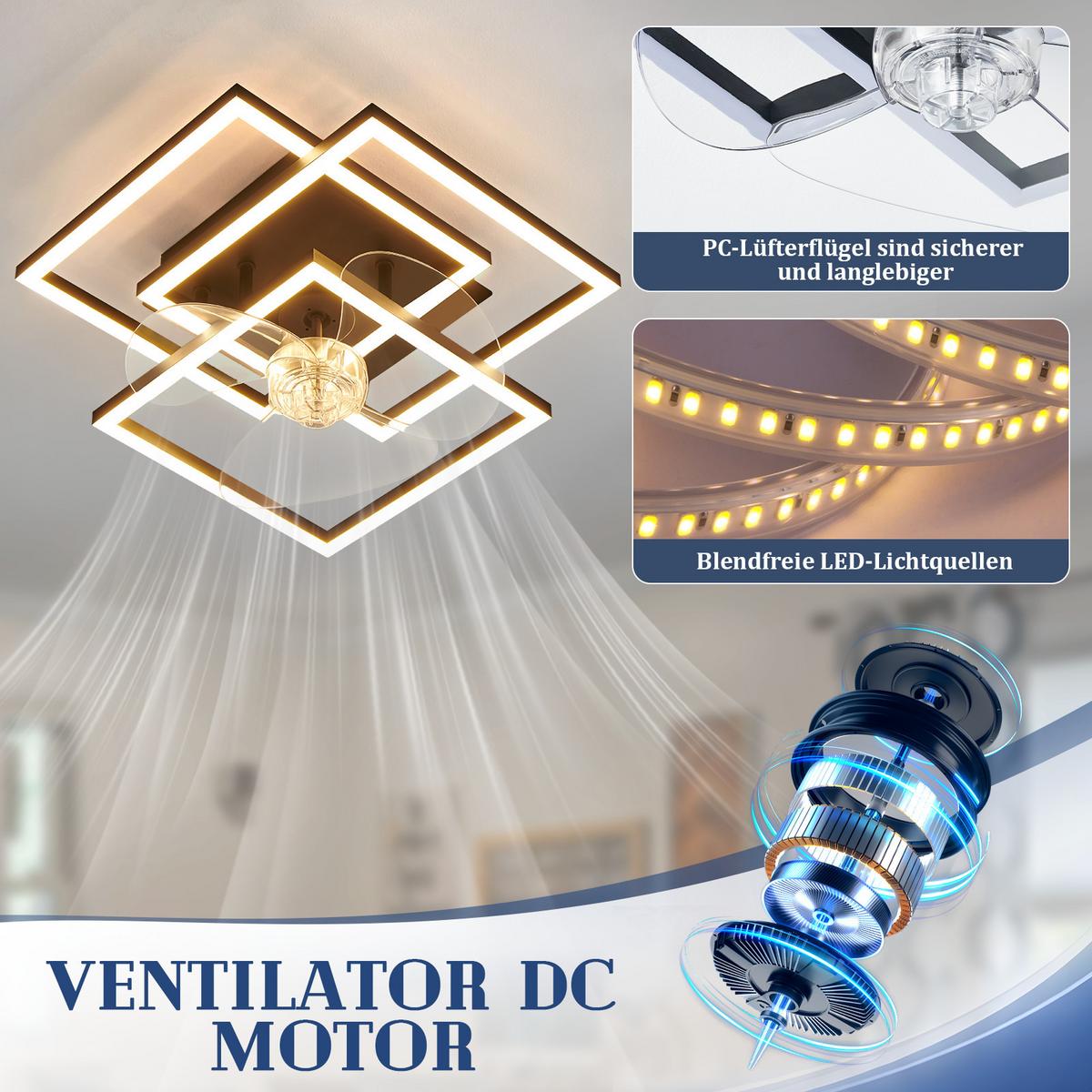 DECKENVENTILATOR Mit Beleuchtung Qalen 37/37/16.5 cm - Schwarz, Kunststoff/Metall (37/37/16.5cm) - ZMH
