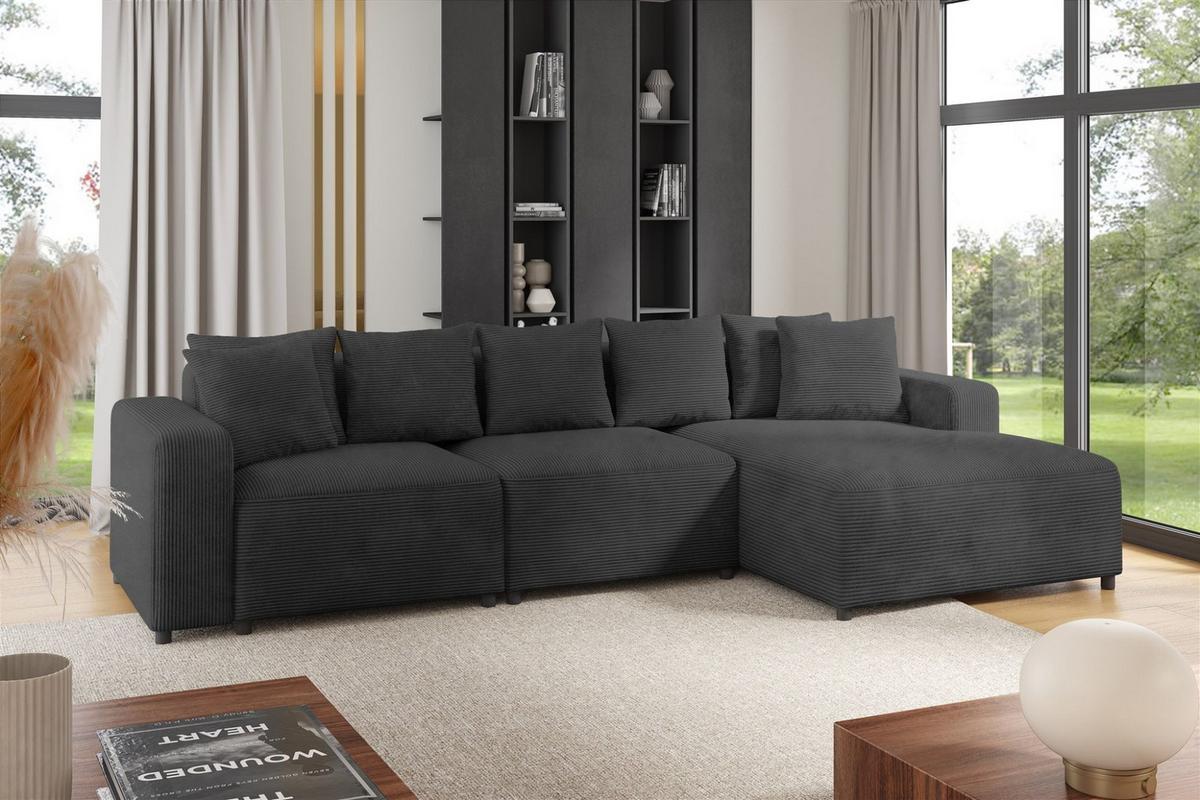 ECKSOFA Megan In Poso - Dunkelgrau, Holzwerkstoff/Textil (331/165cm) - Fun Möbel